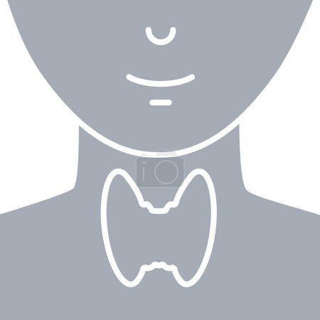 Illustration for Healthy thyroid gland body icon. Neck silhouette. Thyroid hormones function. Hyperthyroidism and hypothyroidism disease. Metabolism control. Negative space. Vector illustration. - Royalty Free Image