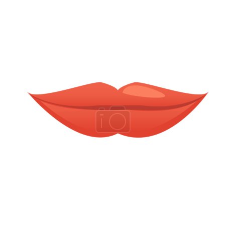 Seductive smile with plump full lips with glossy balm lipstick makeup. Female mouth element. Cosmetology and beauty treatment concept. Flat vector illustration on white background.
