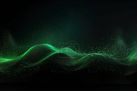 Téléchargez les photos : Arrière-plan de la technologie réseau Futuriste tech fond noir Faible vague verte Illustration de fil 3D - en image libre de droit