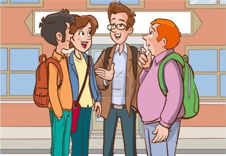 Illustration for Three happy students with backpacks - Royalty Free Image