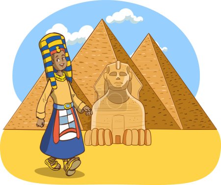 Illustrazione per Cartoni animati egitto egiziano con piramidi di egitto sullo sfondo - Immagini Royalty Free