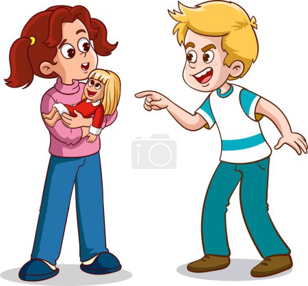 Ilustración de Vector ilustración de niño gritando su amigo - Imagen libre de derechos