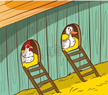 Téléchargez les illustrations : Illustration vectorielle du poulet et des poulets dans le nid - en licence libre de droit