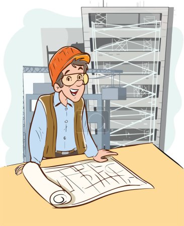 Illustration for Architect working with a blueprint - Royalty Free Image