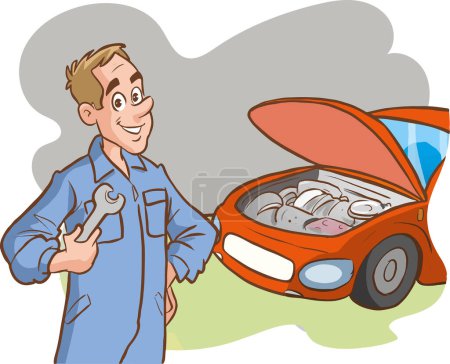 Téléchargez les illustrations : Homme avec un mécanicien automobile - en licence libre de droit
