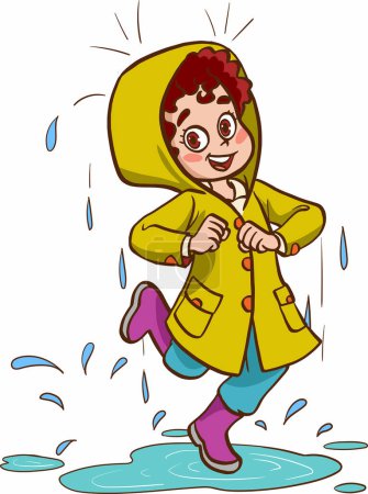 Téléchargez les illustrations : Illustration vectorielle d'un garçon dessin animé avec parapluie - en licence libre de droit