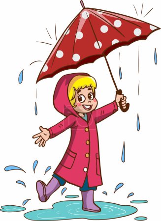 Ilustración de Ilustración de una chica de dibujos animados con una gota de lluvia sobre un fondo blanco - Imagen libre de derechos