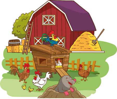 Ilustración de Pollo de dibujos animados en la granja - Imagen libre de derechos