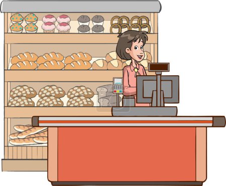 Illustration for Woman buying bread in a supermarket - Royalty Free Image