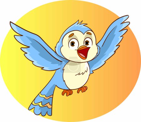 Téléchargez les illustrations : Illustration de mignon oiseau de bande dessinée avec un sourire sur son visage - en licence libre de droit