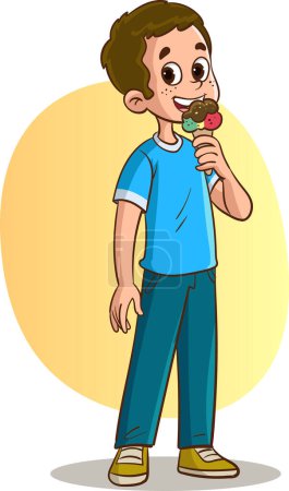 Téléchargez les illustrations : Illustration Garçon manger crème glacée - en licence libre de droit