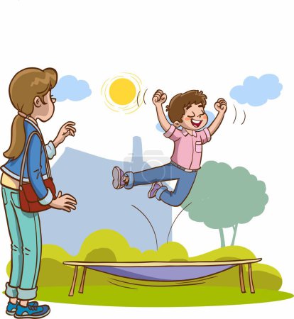 Téléchargez les illustrations : Fille et garçon sautant - en licence libre de droit