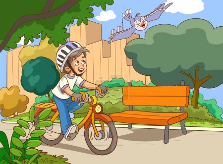 Téléchargez les illustrations : Petit garçon mignon vélo d'équitation - en licence libre de droit