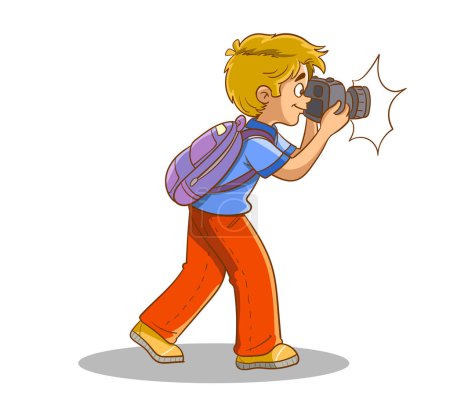 Illustration for Litte cute boy taking photo cartoon vector - Royalty Free Image