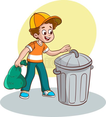 Ilustración de Chico tirando basura en la basura - Imagen libre de derechos