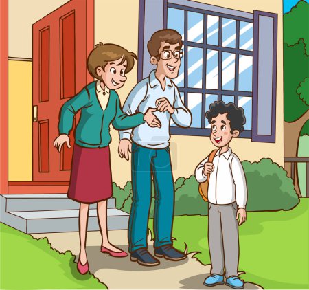 Illustration for Boy talking to his parents - Royalty Free Image