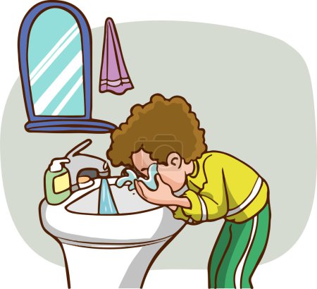 Téléchargez les illustrations : Illustration d'un garçon lave un évier - en licence libre de droit