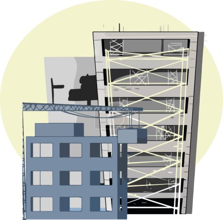 Ilustración de Edificio de construcción con grúa - Imagen libre de derechos