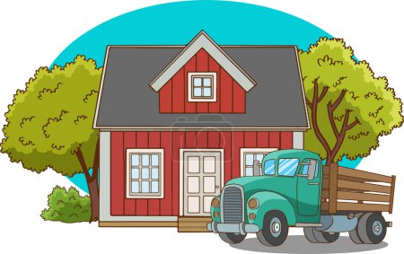 Illustration for Farm house with tractor cartoon - Royalty Free Image