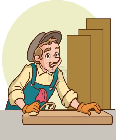 Illustration for Carpenter with hammer cartoon character vector illustration - Royalty Free Image