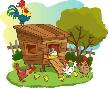 Illustration for Chicken and chicken on the farm illustration - Royalty Free Image