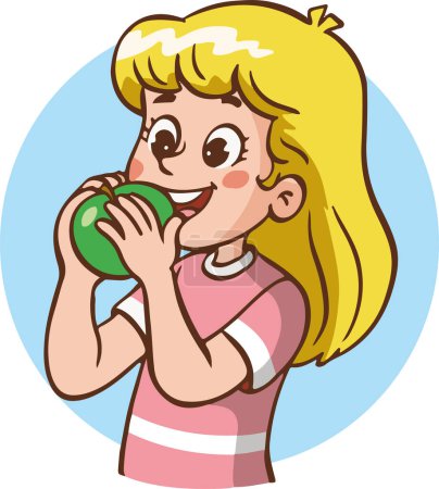 Ilustración de Niña linda niño comiendo manzana - Imagen libre de derechos