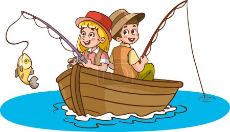 Illustration for Illustration of a cartoon fishing couple on a boat - Royalty Free Image