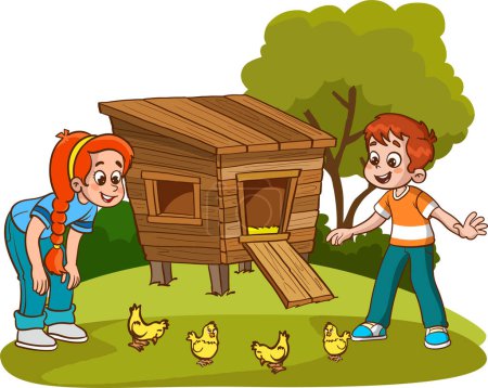 Ilustración de Dos niños jugando en el jardín ilustración - Imagen libre de derechos