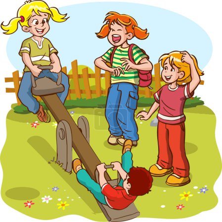 Ilustración de Niños jugando en el patio - Imagen libre de derechos