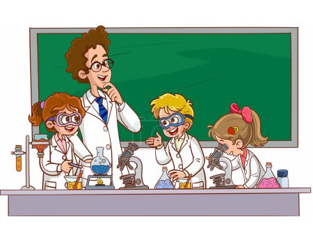 Illustration for Cartoon children doing science experiment - Royalty Free Image
