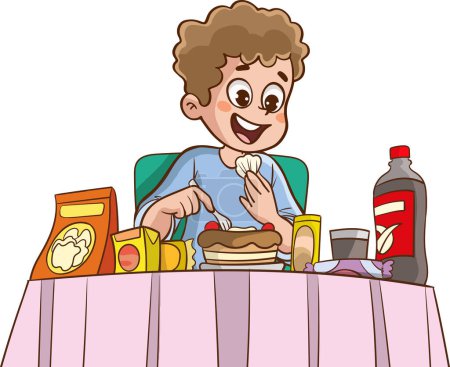 Téléchargez les illustrations : Un garçon mange de la nourriture - en licence libre de droit