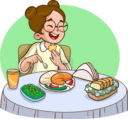 Ilustración de Una chica está comiendo comida - Imagen libre de derechos