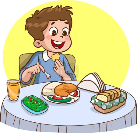 Téléchargez les illustrations : Vecteur enfants mangeant de la nourriture - en licence libre de droit