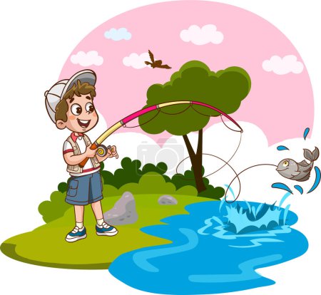 Ilustración de Ilustración vectorial de la pesca infantil - Imagen libre de derechos