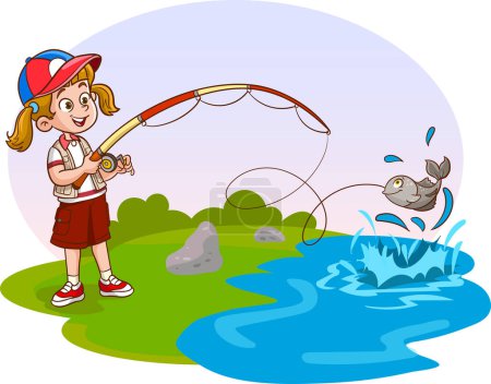 Téléchargez les illustrations : Illustration vectorielle de la pêche des enfants - en licence libre de droit