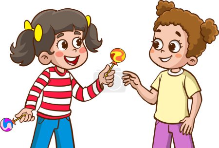Téléchargez les illustrations : Enfants donnant des bonbons à un ami - en licence libre de droit