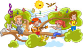 kids playing music illustration Stickers #649971968