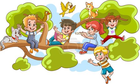 Illustration for Illustration of a kids playing in the park on a white background - Royalty Free Image