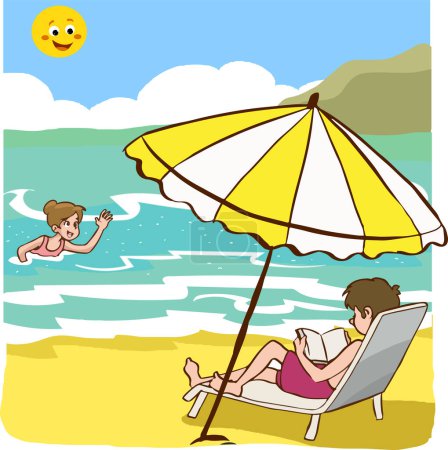 Téléchargez les illustrations : Enfants en vacances mer et soleil - en licence libre de droit