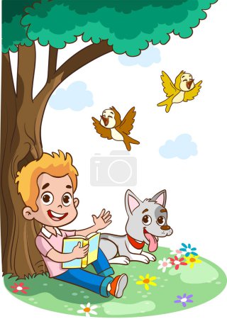 Téléchargez les illustrations : Fille lisant un livre dans une illustration de parc - en licence libre de droit