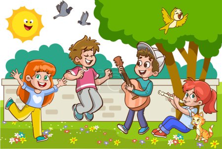 Ilustración de Niños cantando y bailando - Imagen libre de derechos