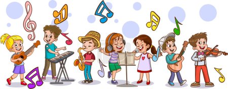 Téléchargez les illustrations : Enfants chantant et dansant - en licence libre de droit