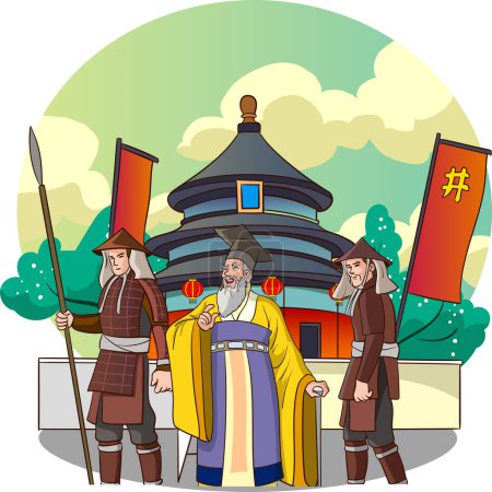 Illustration for Vector illustration of the korean men and chinese men in a traditional style - Royalty Free Image