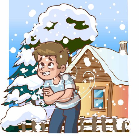 Téléchargez les illustrations : Garçon avec neige tombant sur le toit illustration - en licence libre de droit