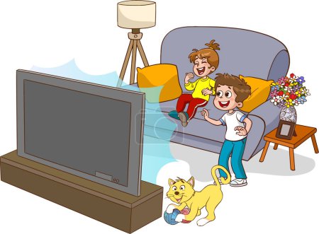 Illustration for Children watching tv cartoon - Royalty Free Image