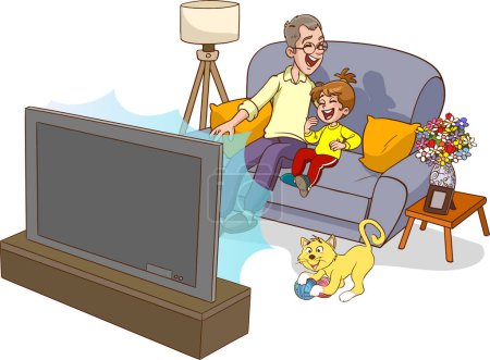 Illustration for Cartoon illustration of a family watching a movie - Royalty Free Image