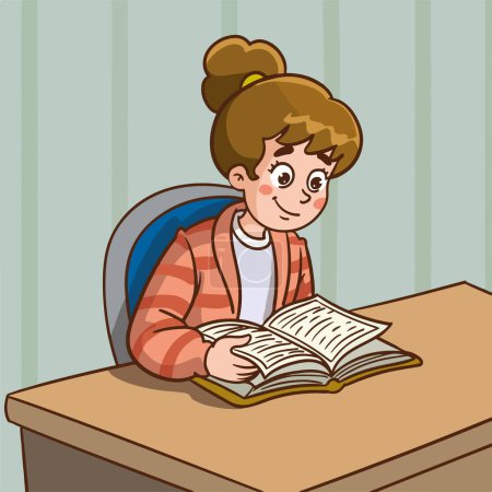 Illustration for Cartoon illustration of a young student sitting at the desk with a notebook - Royalty Free Image