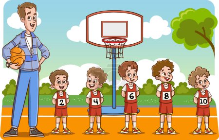 Téléchargez les illustrations : Joueurs de basket-ball en illustration de style dessin animé - en licence libre de droit