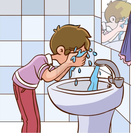 Ilustración de Ilustración de niños lavando en un lavabo en el baño - Imagen libre de derechos