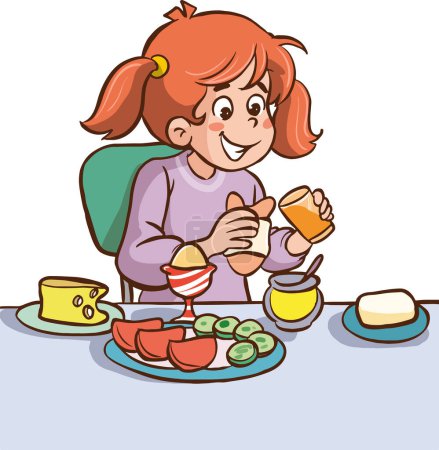 Ilustración de Chica desayunando. - Imagen libre de derechos